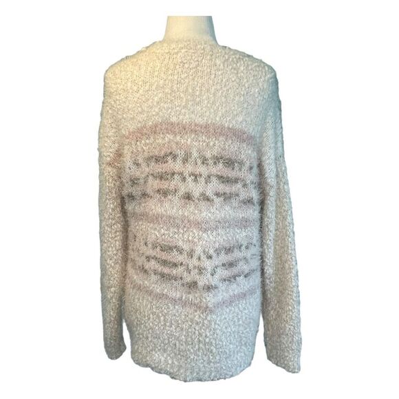 SO Oversized Crewneck Eyelash Knit Sweater Cream Pink Tan  M - Picture 3 of 7